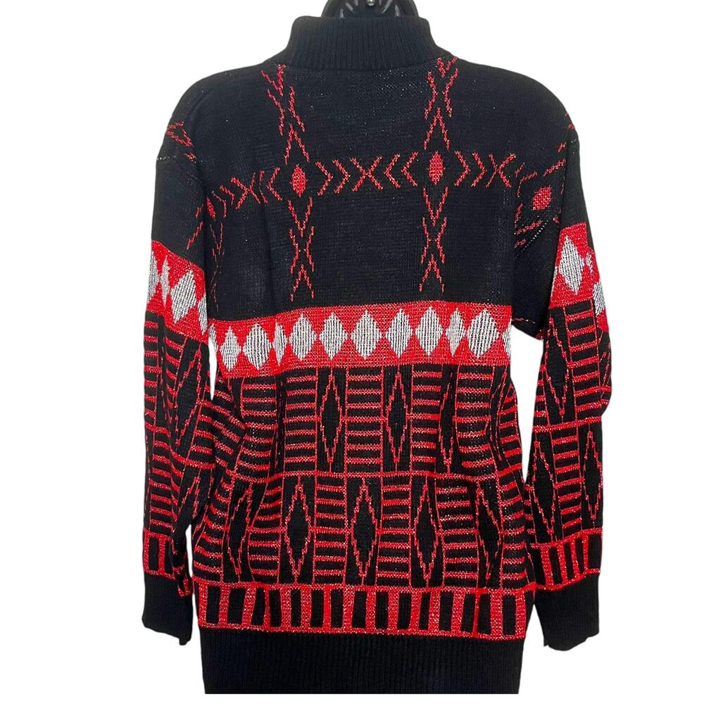 VTG CHRISTMAS SWEATER 80s 90s METALLIC ABSTRACT HOLIDAY PARTY M FORTUNE KNITS